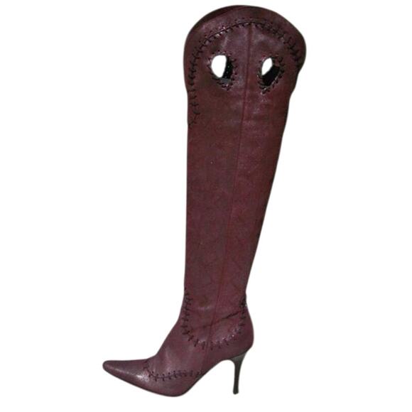 Donald Pliner Couture Wine Metallic Leather Boot Shoe New Over The Knee $695 NWT - Picture 9 of 11